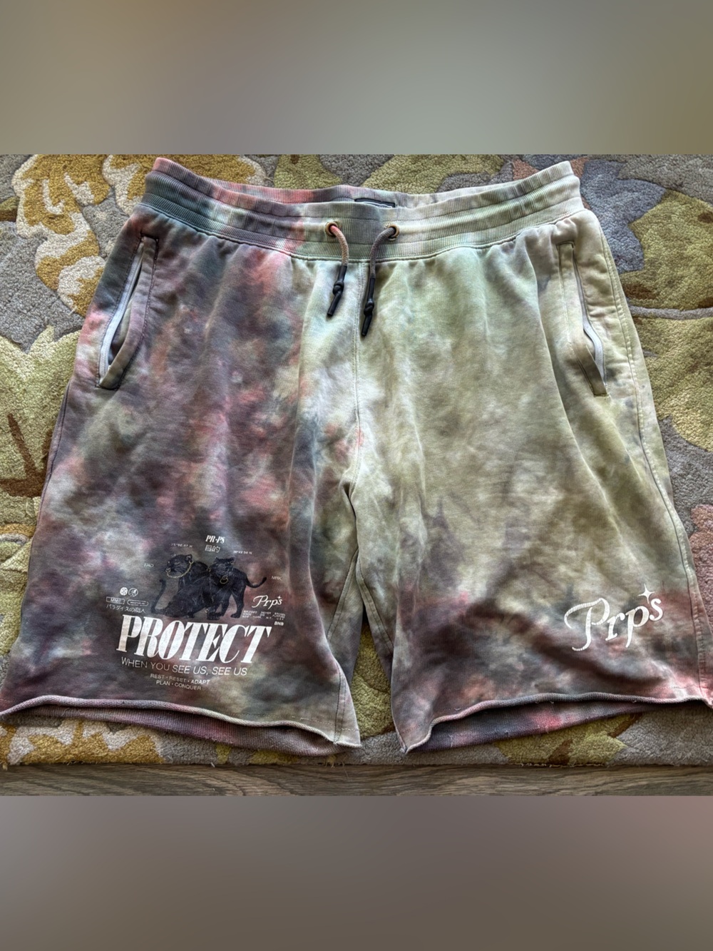 PRPS Pastel Tie-Dye Drawstring Shorts with White Logo Patch